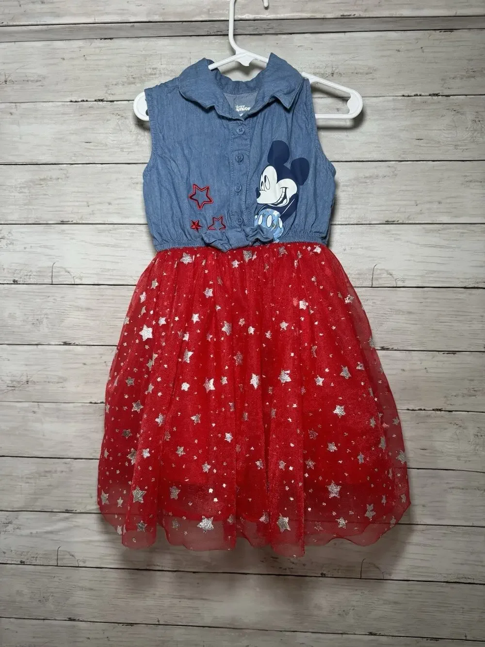 Disney Junior Mickey Toddler Girls Dress Red White Blue Stars Cute Tank Dress 4T